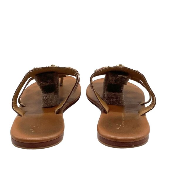 ANTHROPOLOGIE Embellished Beaded Boho Thong Leather Sandals 39 8.5 Pink Brown - Picture 9 of 11